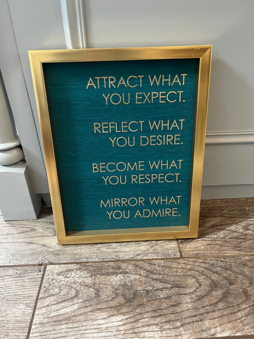 Inspirational Wall Sign in Teal with Gold Frame